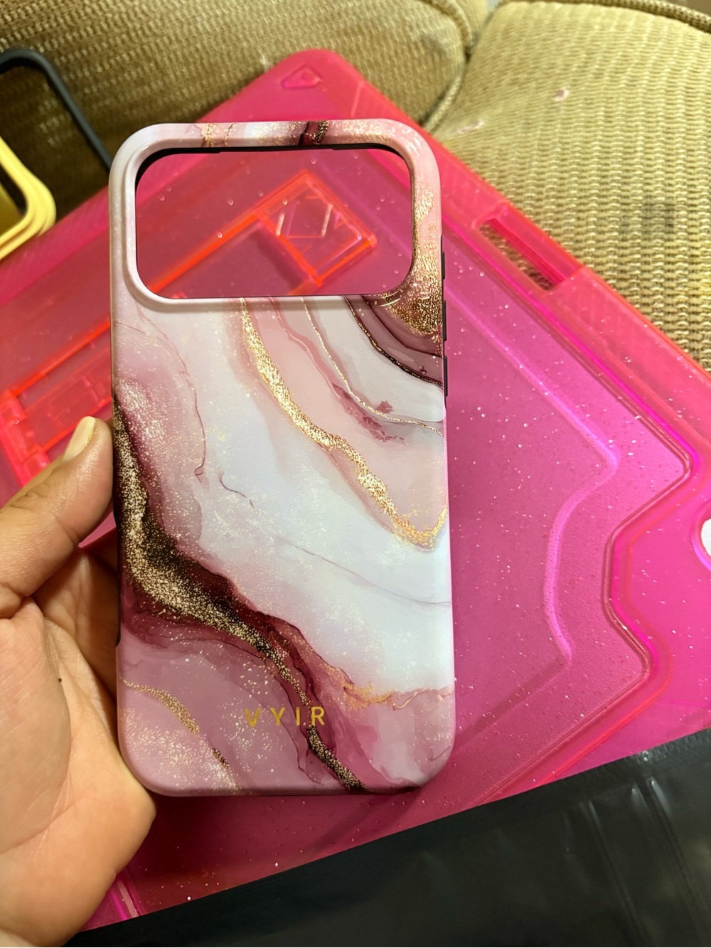 Pink Marble Phone Case - Pink & Gold